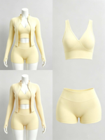 Ensemble 3 pièces pour femmes Y2k avec logo personnalisé, vêtements pour femmes, soutien-gorge de sport, veste à fermeture éclair et short de cycliste taille haute, ensemble de yoga de haute qualité