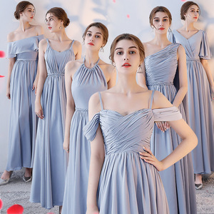 Bridesmaid Dress Pink Chiffon A-Line Halter Off-Shoulder Long Gown For Wedding Party - Product Image 2