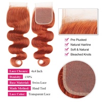 Lot de 3 mèches de cheveux brésiliens ondulés couleur gingembre avec closure