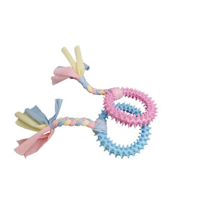 Résistant à mâcher TPR <span class=keywords><strong>dentition</strong></span> nettoyage dentaire jouets pour animaux de compagnie bandes de tissu de coton coloré anneaux à pointes pour chats et chiens - Product Image 5