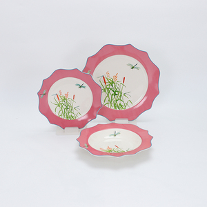 Thời trang màu hồng vỏ sò con chuồn chuồn sậy Bộ đồ ăn bằng gốm đặt 16 mảnh đồ ăn với mô hình bền nghệ thuật bộ đồ ăn - Product Image 1