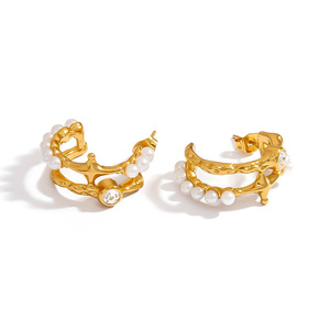 Pendientes de Perlas con Forma de Ancla, Color Oro de 18K, Acero Inoxidable, para Uso Diario - Product Image 5