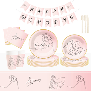Juego de vajilla desechable para boda DAMAI, platos de papel rosa con diseño dorado para despedida de soltera, suministros para fiesta, para 8 personas - Product Image 1