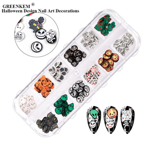 Paillettes 3D pour décoration des ongles, accessoires de <span class=keywords><strong>manucure</strong></span>, en argile polymère, citrouille fantôme, flocons, 12 grilles, Design pour <span class=keywords><strong>Halloween</strong></span>, 12 pièces - Product Image 1
