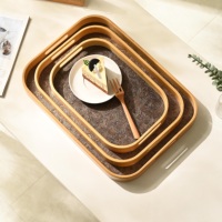 Honvidora Hot Press Integrated Bamboo Tray Hollow Handles 3D Embossed Phoenix Tail Leather Base Multipurpose Storage Organizer.