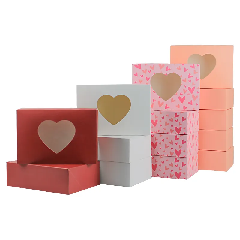 Wholesale Hotly Sold Classic Heart Shaped Valentines Day Cake Pastry Packaging Paper Gift Boxes With Ribbon