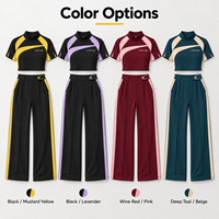 Ensemble deux pièces extensible en maille pour femme, polyester et élasthanne, pantalon large, tissu léger pour activités de plein air