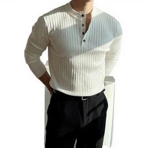 Pull en maille de polyester anti-rides à haute élasticité pour homme, motif rayé, manches longues, saison printemps - Product Image 2