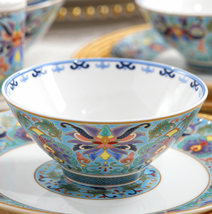 Bộ đồ ăn sứ xương cao cấp 50 món màu xanh dương, bán buôn từ nhà máy, gồm bát, đĩa, chén, đồ dùng ăn uống bằng gốm sứ - Product Image 6