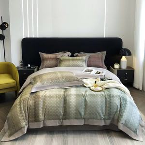 Penjualan terlaris seprai Linen ranjang motif Digital katun 100s hijau dengan 2 bantal lembut penutup selimut seprai ukuran Queen Set tempat tidur - Product Image 1
