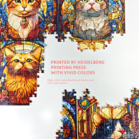 Puzzle en papier de 1000 pièces pour adultes, motif chat en vitrail, jeu éducatif DIY, coffret cadeau familial de haute qualité