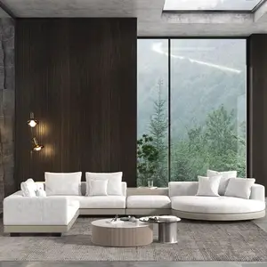 Sofa rumah kulit mewah, desain bentuk l set furnitur modern sofa ruang tamu