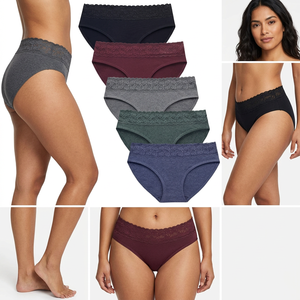 Tanga de Algodón 100% para Mujer, Cintura Media, Suave, Transpirable, Ecológica, Sin Costuras, Tejido de Punto, Secado Rápido, con Encaje - Product Image 1