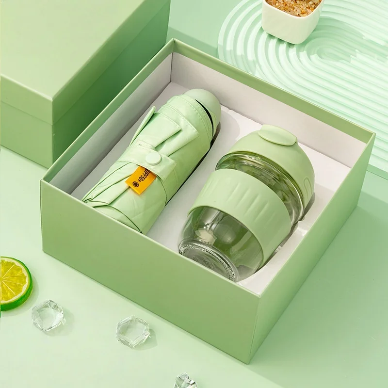 Verde Claro - Paraguas Soleado + Vaso con Pajita de Silicona
