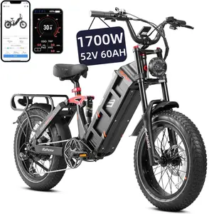 Eahora OEM Juliet 2 1700W Peak /52V/60Ah Electric Bike For Adults 100+Miles Long Range E-Bike 20 * 4.0" Fat Tire Hybrid E Bike