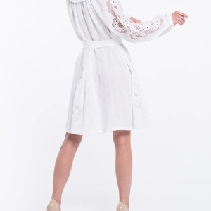 Vestido de Lino y Algodón Personalizable, Elegante, Cuello en V, Casual, Corte en A, Manga Larga, Midi, Vestido de Verano para Mujer - Product Image 3