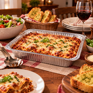 Conteneur jetable en aluminium de qualité alimentaire, demi-taille, rectangulaire, résistant au four, pour buffet traiteur, réchaud et lasagnes - Product Image 1
