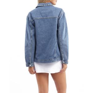 Chaqueta vaquera extragrande para mujer con logo personalizado, de manga larga y peso pesado, con detalles de tachuelas, la más vendida - Product Image 2