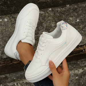 Nouvelles baskets basses blanches pour femmes, style <span class=keywords><strong>japonais</strong></span> et coréen, polyvalentes, à lacets, avec empiècements en cuir, semelle épaisse, respirantes, pour l'été, pour le sport et le quotidien, modèle transfrontalier - Product Image 6