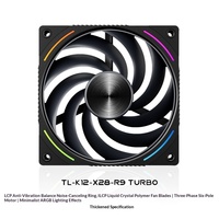 Ventilateur de refroidissement pour boîtier d'ordinateur Thermalright TL-K12-X28-R9 TURBO 12cm LCP ARGB LED 4 broches avec anneau anti-bruit