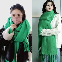 Écharpe Coréenne Verte Vibrante et Moelleuse, Châle Décontracté à Franges Couleur Unie, Doux et Chaud pour l'Hiver, Polyvalent pour le Quotidien