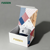 Boîte cadeau personnalisée écologique FUSSEN pour casquette, avec logo NY, casquette de baseball blanche et marine, impression UV sélective, dorure à chaud, patchwork vintage, emballage en éponge