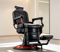 Fauteuils de barbier en cuir matelassé avec accents rouges rétro tendance, robustes, avec repose-pieds hydraulique réglable, chaise de coiffure pour salon