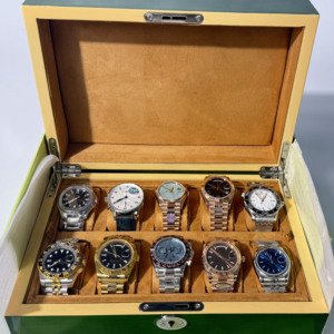 Montre de luxe pour homme, design de créateur, haute qualité, logo personnalisé, boîtier en cuir PU vert bois, montres de luxe exclusives fabriquées en Chine - Product Image 2