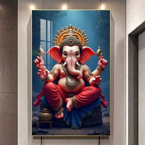 Peinture Murale LED en Porcelaine Cristalline, Décoration Intérieure, Toile Imprimée HD Personnalisée, Motif Éléphant et Dieu Indien, Vente en Gros de Luxe - Product Image 5