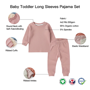 ชุดนอนเด็กแขนยาวผ้าคอตตอนริบ แบบสวมใส่สบาย ชุดนอนเด็กสองชิ้น ชุดนอนเด็กผู้ชายและเด็กผู้หญิง ชุดนอนลำลอง - Product Image 4