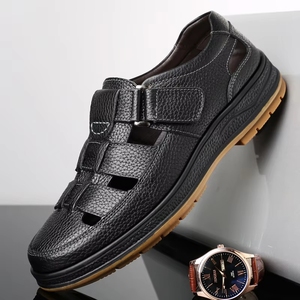 Sandales décontractées marron en cuir véritable pour <span class=keywords><strong>homme</strong></span>, collection été 2026, semelle extérieure en caoutchouc, vente chaude - Product Image 1