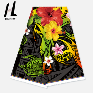 OEM/Impresión tribal de hibisco y Tortuga vibrante de tela polinesia de fondo negro al por mayor para vestido de resort, ropa de playa, camisa Aloha - Product Image 2
