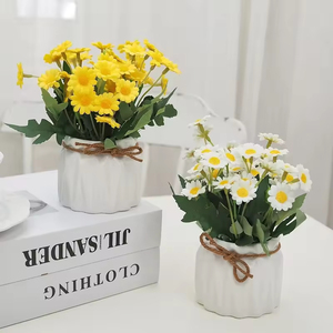Mini Chrysanthemum Daisy Simulation Plant Geometric Ceramic Potted Set Fake Flower <b>Ornament</b> for Hotel Living Room Thanksgiving - Product Image 2