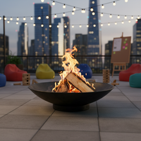 Brasero Moderne Rond d'Extérieur en Acier Corten, Brasero de Jardin, Barbecue, Chauffage au Bois, Multi-usages pour Camping