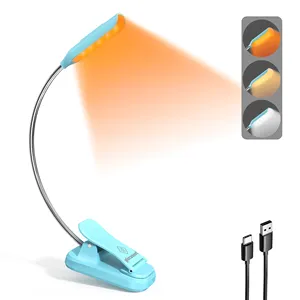 Glocusent 3 Color Dimmable Eye Protection Usb Rechargeable Led Portable Flexible Mini Clip-On Book Light For Reading In Bed