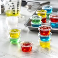 Cup Saus Sekali Pakai Dinding Tunggal dengan Tutup, Kotak Bawa Pulang Bulat Plastik Segel, Cup Kecap Custom Logo, Cup Bumbu Kecil 1OZ-5OZ
