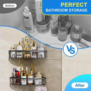 Organizador de Baño de Acero Inoxidable Premium, Estante Adhesivo para Pared sin Perforaciones, Negro, Multiusos - Product Image 3