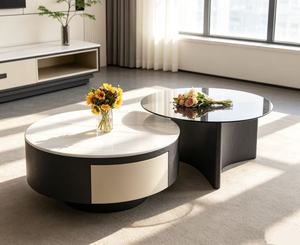 Modern <b>Round</b> <b>Coffee</b> <b>Table</b> Set Marble Top Storage Living Room Furniture Minimalist Design Black White Color - Product Image 4