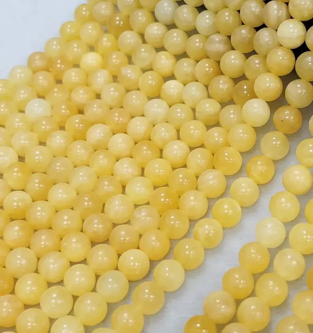 8มิลลิเมตรรอบธรรมชาติสีเบจน้ำผึ้งสีเหลืองหยกลูกปัด
