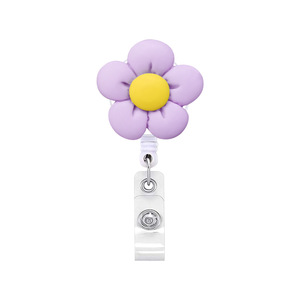 Cartoon Plastic Flower Badge Holder Reel Key <b>Ring</b> Retractable <b>Name</b> Card Keychain ID Rotating Alligator Clip - Product Image 3