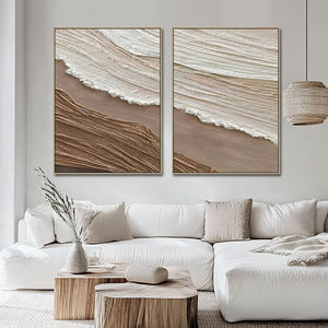 Alta calidad decoración del hogar yeso hecho a mano moderno océano ola playa paisaje pintura al óleo 3D textura pared arte pintura - Product Image 3