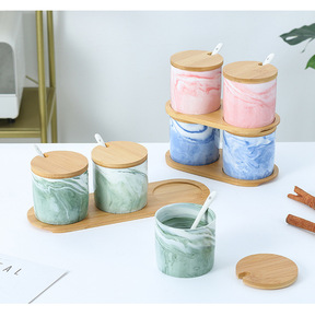 Juego de recipientes para condimentos de cerámica con efecto mármol, caja de condimentos para cocina, salero para el hogar - Product Image 4