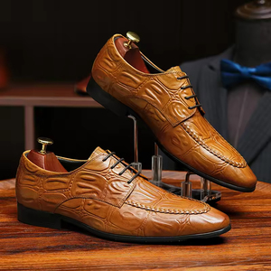 Chaussures en cuir véritable pour hommes, style britannique, tendance, formelles, à lacets, bout pointu, Derby, pour mariage, automne, motif uni - Product Image 3
