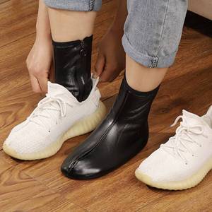 Black leather Muslim thick <b>wool</b> lining, winter stockings with zipper, high-waisted prayer for adults, casual unisex <b>socks</b> - Product Image 6