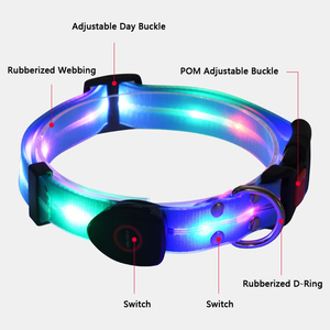 USB 可充电 LED 发光狗项圈 纯色图案尼龙 PVC 狗牵引带 包装带 宠物手握绳 - Product Image 3