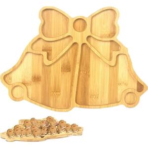 Bandeja de bambú con diseño de campanas navideñas y lazo para servir postres y bocadillos en fiestas, bandeja decorativa de madera. - Product Image 1