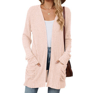 Pull-over décontracté à manches longues en tricot côtelé de couleur unie pour femme, mode dropshipping - Product Image 6