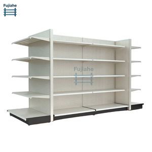 Estantería Modular Blanca <span class=keywords><strong>de</strong></span> Doble Cara Tipo Góndola con Panel Trasero Perforado <span class=keywords><strong>y</strong></span> Tablero <span class=keywords><strong>de</strong></span> Clavijas para Exhibición en Tiendas <span class=keywords><strong>y</strong></span> Supermercados - Product Image 1