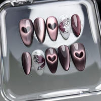 Lot de 24 faux ongles en acrylique à presser, style papillon français, motif cœur, fabriqués à la machine, vente en gros