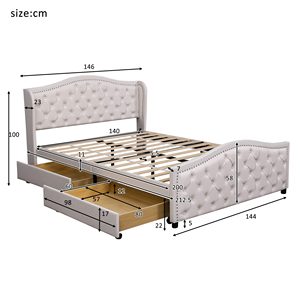 Cadre de lit king size moderne à LED avec 4 tiroirs et tête de lit de rangement, 1 station de charge Type-C/2 USB, tissu en lin gris - Product Image 1
